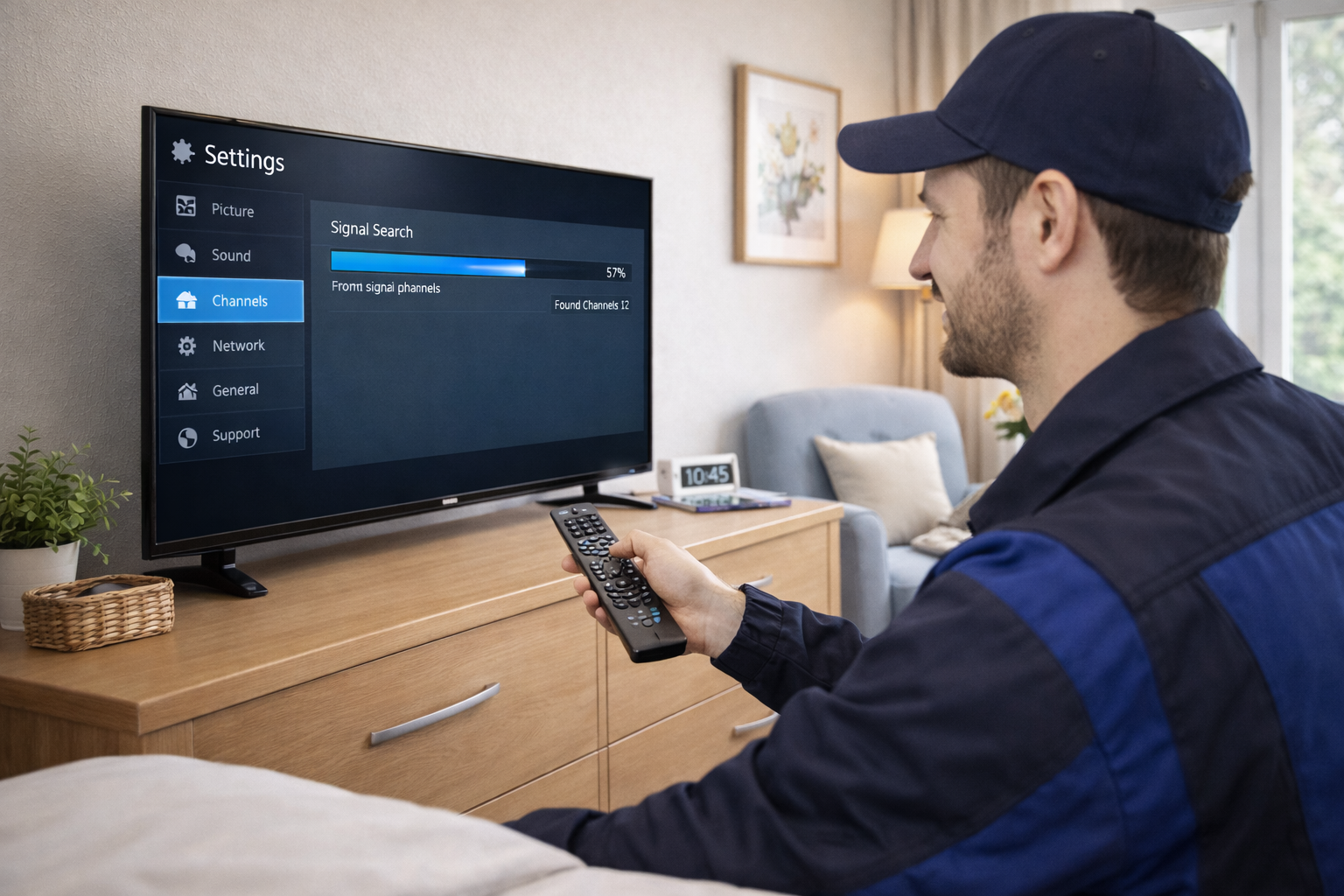 Holm Service tekniker opsætter nyt fjernsyn